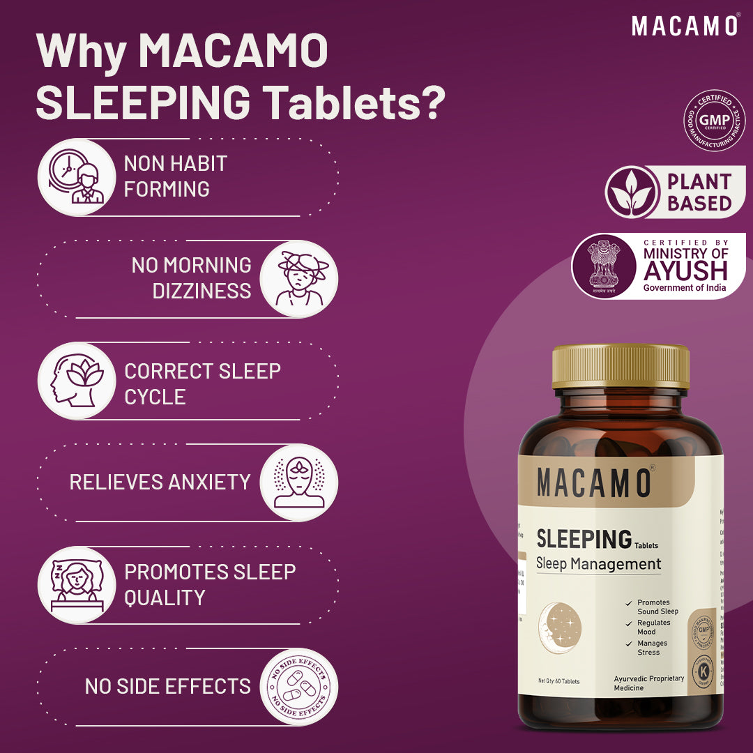 Macamo Sleeping Tablet | Supplements for sleep | Ayurvedic Supplement for Good Sleep | Natural Supplement for Sleep | Relieves Stress & Anxiety