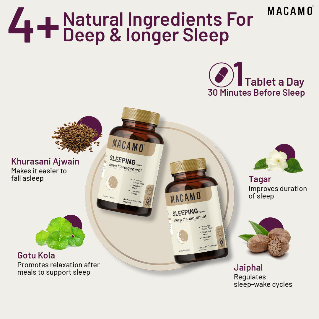 Macamo Sleeping Tablet | Supplements for sleep | Ayurvedic Supplement for Good Sleep | Natural Supplement for Sleep | Relieves Stress & Anxiety
