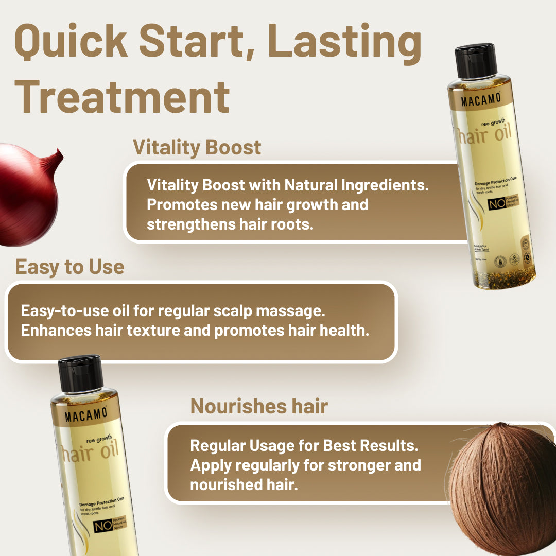 Macamo Ree Growth Hair Oil | Ayurvedic Hair Oil for Hair Re growth | Herbal Hair Oil For Hair Growth | Starts Working in 1 week | Anti-dandruff, Gives Shine to Your Hair
