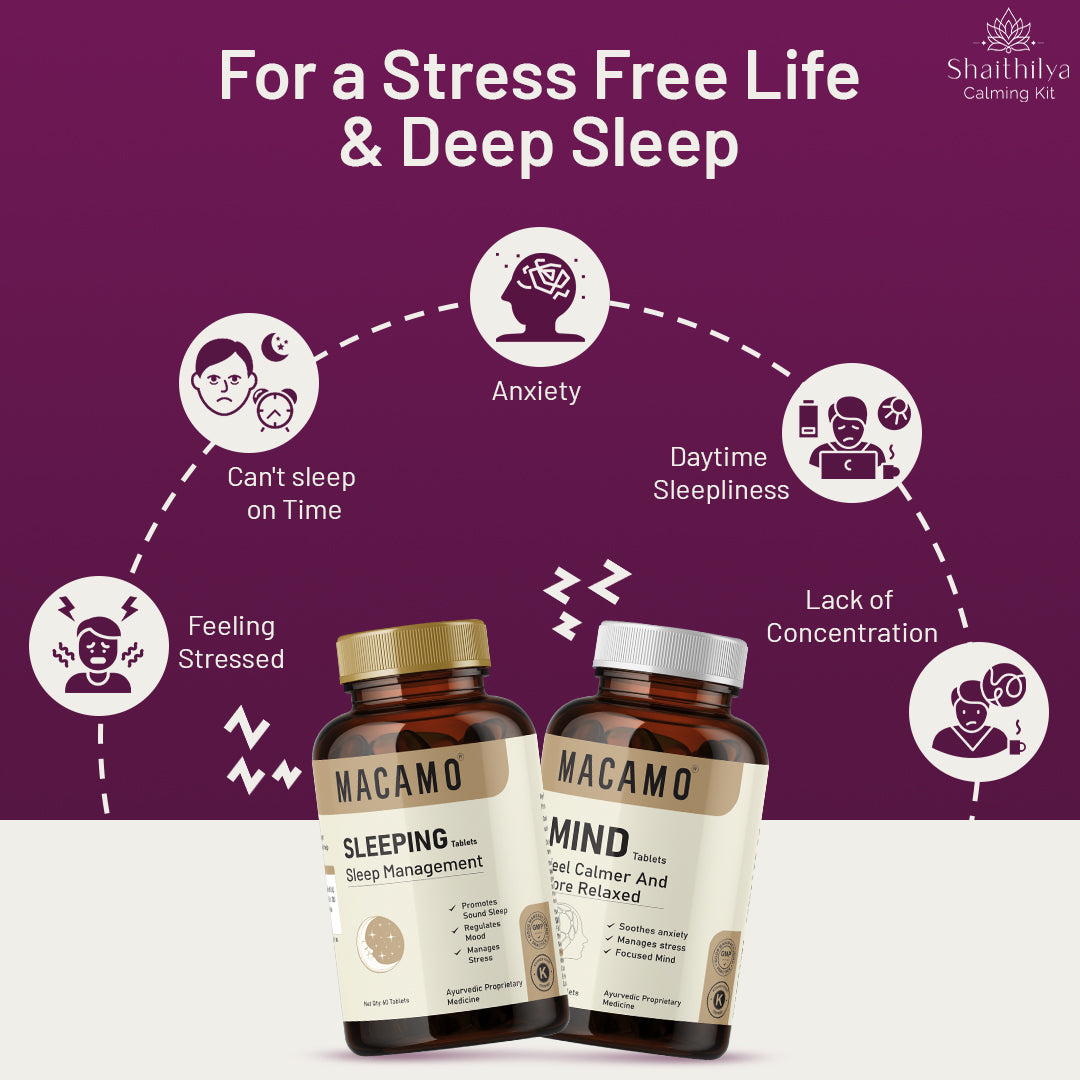 Shaithilya Calming Kit | Mind Tablet + Sleeping Tablet | Ayurvedic Tablets for Mind Relaxation & Better Sleep | Stress and Anxiety Relief Supplement