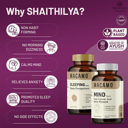 Shaithilya Calming Kit | Mind Tablet + Sleeping Tablet | Ayurvedic Tablets for Mind Relaxation & Better Sleep | Stress and Anxiety Relief Supplement