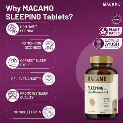 मैकामो स्लीप टैबलेट | बेहतर नींद प्रबंधन | गहरी और लंबी नींद | स्वस्थ नींद के लिए आयुर्वेदिक सप्लीमेंट | अनिद्रा के लिए प्राकृतिक उपचार | तनाव और चिंता से राहत दिलाता है