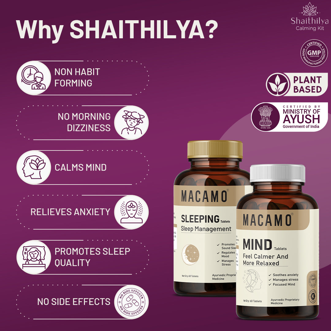 Shaithilya Calming Kit | Mind Tablet + Sleeping Tablet | Ayurvedic Tablets for Mind Relaxation & Better Sleep | Stress and Anxiety Relief Supplement